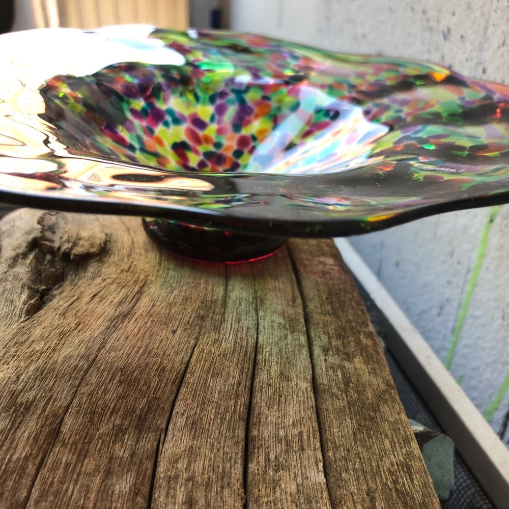 ART GLASS TRINKET DISH, multicolor, confetti,blown